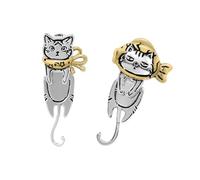 Unique Expression Split Cats Earrings In Silver Tone Portable Birthday Gifts For Friend Who Love Cats Daily USE Party Wear Earrings