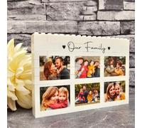 Unique Family Photo Keepsake - Personalised Family Building Blocks Photo Plaque - Novelty Nostalgic Our Family Gifts From The Children - For Mothers Day & Birthdays (Large - 17.5cm x 11.8cm)