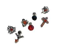 Unique fashion statement featuring 7 piece dark style earrings embellished set featuring spider web cross and hearts