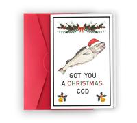 Unique Fish Christmas Cards, Cute Cod Pun Christmas Card for Him Her, Punny Christmas Card for Fish Lover, Cod Xmas Card Gifts for Women Men Friends Bestie, Got You A Christmas Cod