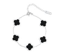 Unique Four Leaf Clover Bracelet for Women White Black Green Red Lucky Link Clover Bracelets,18K Gold Plated Jewelry Christmas Valentine's Day Gifts, 6.49in, Stainless Steel, no gemstone