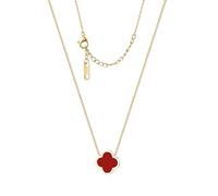 Unique Four Leaf Clover Necklace for Women Girl White Black Blue Red Lucky Clover Pendant,18K Gold Plated Jewelry Christmas Valentine's Day Gifts (Red-Gold)