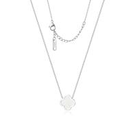 Unique Four Leaf Clover Necklace for Women Girl White Black Blue Red Lucky Clover Pendant,18K Gold Plated Jewelry Christmas Valentine's Day Gifts (Silver-White)