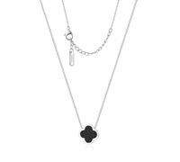 Unique Four Leaf Clover Necklace for Women Girl White Black Blue Red Lucky Clover Pendant,18K Gold Plated Jewelry Christmas Valentine's Day Gifts (Silver-Black)