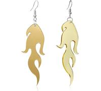 Unique Funny Exaggerated Geometric Flame Earrings Punk Earrings Gold Sparkling Silver Red Fire Element Circle Earrings for Women Girls Statement Cosplay Jewelry Gifts, Acrylic