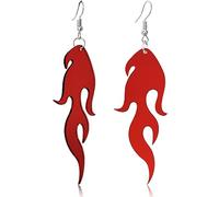 Unique Funny Exaggerated Geometric Flame Earrings Punk Earrings Gold Sparkling Silver Red Fire Element Circle Earrings for Women Girls Statement Cosplay Jewelry Gifts, Acrylic