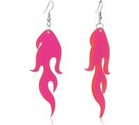 Unique Funny Exaggerated Geometric Flame Earrings Punk Earrings Gold Sparkling Silver Red Fire Element Circle Earrings for Women Girls Statement Cosplay Jewelry Gifts, Acrylic