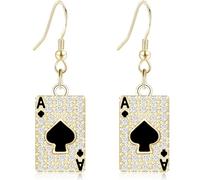 Unique Funny Hypoallergenic Alloy Sparkly Crystal Poker Hearts And Spades A Ace Playing Cards Dangle Drop Stud Earrings For Women Gambling Casino Statement Jewelry Gifts, Metal
