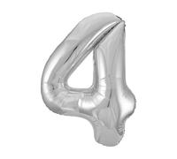 Unique Giant Number 4 Balloon, Silver, 86cm