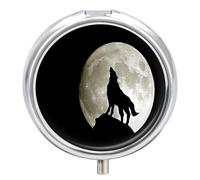 Unique Gift Wolf Whistle Moonlight Night Pill Box 3 Grids with Mirror Portable Round Moisture Metal Distributor Storage Box