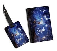 Unique Gifts House Ltd Galaxy Space Patterns Passport Cover/Holder Personalised Luggage Tag Blue Galaxy (Both)