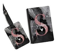 Unique Gifts House Ltd Initials/Name Personalised Marble Passport Cover/Holder Personalised Luggage Tag, Design 6, Both Pass & Tag
