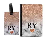 Unique Gifts House Ltd Personalised Luggage Tags Marble Pattern | Personalised Passport Cover Any Name Printed, Design 2, Both Pass & Tag