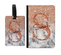Unique Gifts House Ltd Personalised Luggage Tags Marble Pattern | Personalised Passport Cover Any Name Printed, Design 3, Both Pass & Tag