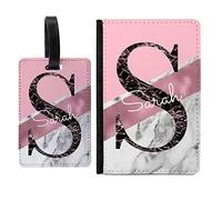 Unique Gifts House Ltd Personalised Luggage Tags Marble Pattern | Personalised Passport Cover Any Name Printed, Design 7, Both Pass & Tag