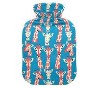 Unique Giraffe Face Blue Travel Hot Water Bottle with Soft Cover, 1L Water Bags for Hand Feet Warmer