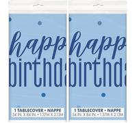 Unique Glitz Blue & Silver Happy Birthday Plastic Table Cover (137cm x 213cm) - Perfect for Birthday Celebrations - 1 Pc (Pack of 2)