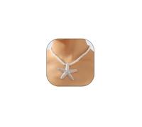 Unique Gold Starfish Pendant Necklace for Women,Chunky White Braided Rope Choker Necklace,Dainty Silver Big Star Statement Necklace Beach Jewelry, L, Zinc, No Gemstone