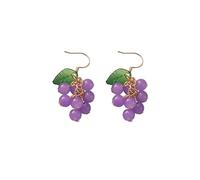 Unique Green Grape Fruit Tassel Earrings for Women Teen Girls Handmade Creative Lovely Simulated 3D Summer Tropical Purple Grapes Fruits Leaf Cluster Acrylic Lightweight Dangle Drop Earrings for