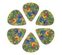 Unique Guitar Picks 6 Pack Chicken Rooster Garden Flowers Painting, Thin, Medium, Heavy For Electric Guitar, Acoustic Guitar, Bass & Ukulele