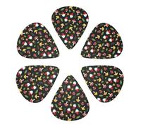 Unique Guitar Picks 6 Pack Red Mushroom Unique Design Gnome Black, Thin, Medium, Heavy For Electric Guitar, Acoustic Guitar, Bass & Ukulele
