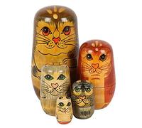 Unique Hand-Painted Cat Russian Doll - 12x6.5 Centimeters (Set of 5) - Eye-Catching Home Ornament - Perfect For Cat Lovers