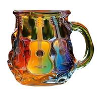 Unique Hand Painted Guitar Art Mug Portable Drinking Cup with Ergonomic Handle Glass Beverage Drinkware Music Themed Glass Coffee Cup