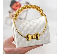 Unique Handbag-Shaped Coffee Mug with Elegant Bow & Scalloped Handle, Novelty Ceramic Cup for Tea and Espresso, Decorative Collectible Drinkware, in White.