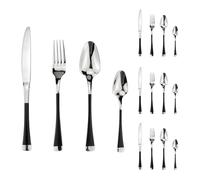 Unique Handle Kitchen Stainless Steel Silverware Tableware Flatware Cutlery Set Steak Knife Fork Spoon Teaspoon (Black,16 Pieces)