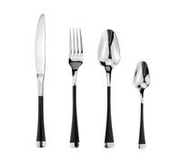 Unique Handle Kitchen Stainless Steel Silverware Tableware Flatware Cutlery Set Steak Knife Fork Spoon Teaspoon (Black,4 pieces)