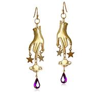 Unique Handmade Vintage Bohemian 18k Gold Hand Dangle Drop Earrings Gothic Crystal Planet Moon Star Dagger Earrings for Women Statement Jewelry Gifts, 14 Millimeters, Metal