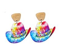 Unique Handmade Wood Boho Western Cow Fedora Hat Earrings Country Concert Wooden Cowgirl Hat Drop Preppy Earrings for Women Friends Gift Jewelry Party Decor, Acrylic, No Gemstone