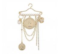 Unique Hanger Brooch Pin with Dangle Hanging Chain Tassel Charms Decorative Round Coin Crystal 3D Crown Baroque Teardrop Pearl Lapel Brooches Pins for Women Girls Dress Suit Accessory Fashion Jewelry