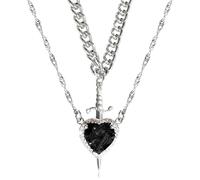 Unique Heart and Swords Necklace Set Representing Inner Strength and Bravery Perfect for Couples or Friend As a Gift Black Plated Stainless Steel Necklace