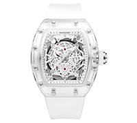 Unique Hollowed Skeleton Analog Quartz Wrist Watch Fashion Tonneau Luminous Waterproof Sports Watch Transparent Business Watches Silicone Strap, A White, Skeleton Watch