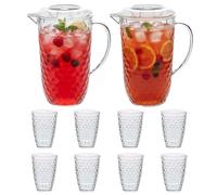 UNIQUE HOME LIVING 2L Acrylic Pitcher, Clear Pitcher with Lid, Water Jug for Fridge, BPA-Free, 2 Juice Jug with 8 Cups Set for Iced Tea, Lemonade, Cocktails, Cold Beverage Carafe - Diamond Design