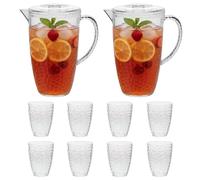 UNIQUE HOME LIVING 2L Acrylic Pitcher, Clear Pitcher with Lid, Water Jug for Fridge, BPA-Free, 2 Juice Jug with 8 Cups Set for Iced Tea, Lemonade, Cocktails, Cold Beverage Carafe - Dimples Design