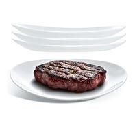 UNIQUE HOME LIVING 30cm Serving Platters/Steak Plates Set of 4, Stylish Oval Shape Serving Plate for Dinner/Steak/Salad, White Opal Glass Dinnerware Set, Microwave & Dishwasher Safe