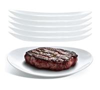 UNIQUE HOME LIVING 30cm Serving Platters/Steak Plates Set of 6, Stylish Oval Shape Serving Plate for Dinner/Steak/Salad, White Opal Glass Dinnerware Set, Microwave & Dishwasher Safe