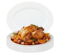 UNIQUE HOME LIVING 34.5cm Serving Platters Set of 6 White Oval Serving Plates, 13.5 Inch Large Zenix Glass Platter Dish for Party Food Buffets Appetisers Dessert Snacks, Microwave and Dishwasher Safe