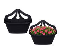 UNIQUE HOME LIVING 42cm Plant Pots Set of 2 Wall Hanging Plastic Planter with Drainage Holes, Decorative Venetian Design Flower Pots for Indoor Outdoor Garden Houseplant, 4 Litres (Black)