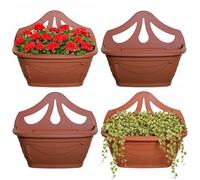 UNIQUE HOME LIVING 42cm Plant Pots Set of 4 Wall Hanging Plastic Planter with Drainage Holes, Decorative Venetian Design Flower Pots for Indoor Outdoor Garden Houseplant, 4 Litres (Terracotta)
