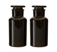 UNIQUE HOME LIVING Apothecary Jar Set of 2 Reagent Bottles, 250ml Black Glass Storage Jars with Lid, Reusable Vintage Refillable Container for Herbs, Spices, Oils, Bath Salts, Lotion, Perfume
