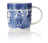 UNIQUE HOME LIVING Blue Willow Barrel Mug 350ml Bone China Coffee Mug Oriental Style Coffee Cup with Handle for Milk Tea Hot Cocoa (9 x 8.5cm)