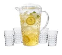 UNIQUE HOME LIVING Clear Acrylic Pitcher 2 Litre Water Jug with Lid, BPA-Free, Juice Jugs with 4 Cups Set for Iced Tea, Lemonade, Cocktails, Cold Beverage Carafe for Fridge - Orbela Design
