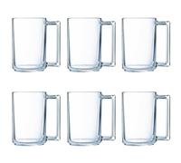 UNIQUE HOME LIVING Glass Coffee Cups Set of 6, 320ml Cappuccino Glasses, Stackable Tempered Glass Tea Cups with Handle for Tea Latte Cappuccino Mocha Hot/Cold Drinks, Dishwasher Safe