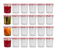 UNIQUE HOME LIVING Glass Jam Jars Set of 24, Wide Mouth 300ml Glass Preserve Jar with Screw Top Red Gingham Lids, Airtight Jars for Homemade Jam, Pickles, Marmalade, Chutneys, Honey Jar