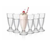 UNIQUE HOME LIVING Ice Cream Sundae Glasses Set of 6, Tall 300ml Knickerbocker Glory Dessert Cups, Milkshakes Soda Fountain Glass Dessert Glasses with Footed Base, Ice Cream Bowls Glassware, 10oz