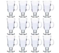 UNIQUE HOME LIVING Irish Coffee Glasses, Set of 12 Latte Glasses, 230ml Coffee Mugs with Handle, Footed Design for Ice Cream Latte Cappuccino Hot Drinks Chocolate Espresso Cocktails