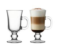 UNIQUE HOME LIVING Irish Coffee Glasses, Set of 2 Latte Glasses, 200ml Coffee Mugs with Handle, Footed Design for Ice Cream Latte Cappuccino Hot Drinks Chocolate Espresso Cocktails